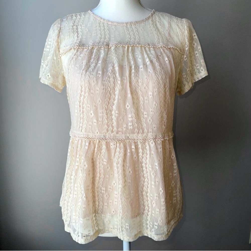 Francesca’s Y2K Semi Sheer Lace Babydoll Top Camisole Ecru Small Coquette Boho